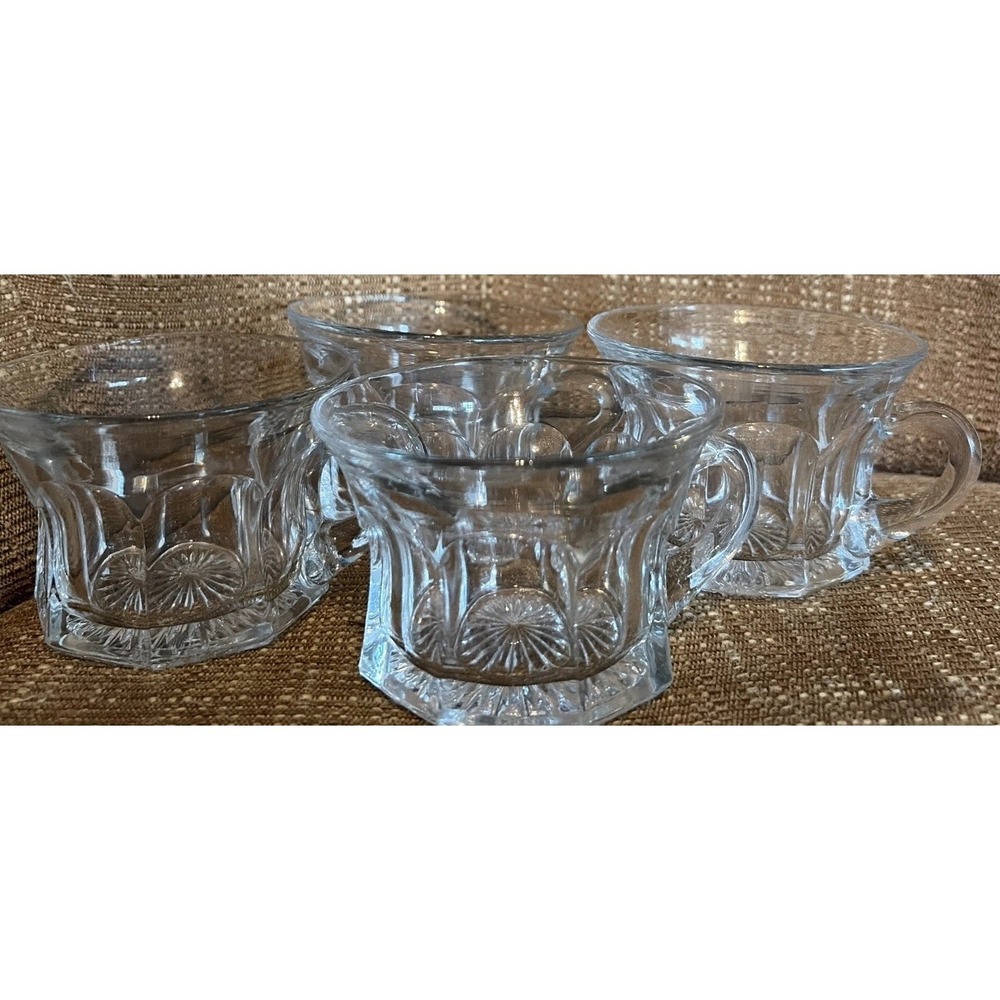 4 Heisey Colonial Glass Flared Punch Cups Panel Sides Starburst Vintage EUC